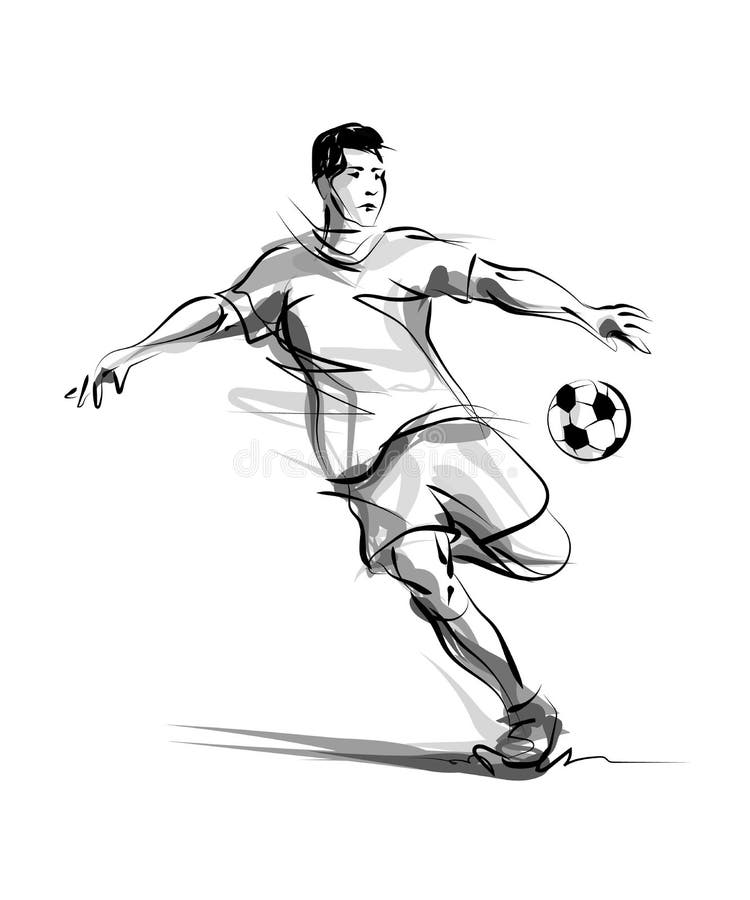 Hand drawn sketch of footballer in black isolated on white background.  Detailed vintage style drawing. Illustration for posters and print Stock  Vector Image & Art - Alamy