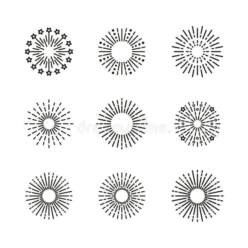 Line sparkle explosion. Set of burst stars and sparks. Firework icon. Happy new year shiny symbol vector illustration