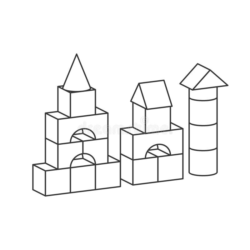 Line Style Toy Building Tower Illustration for Coloring Book Stock ...