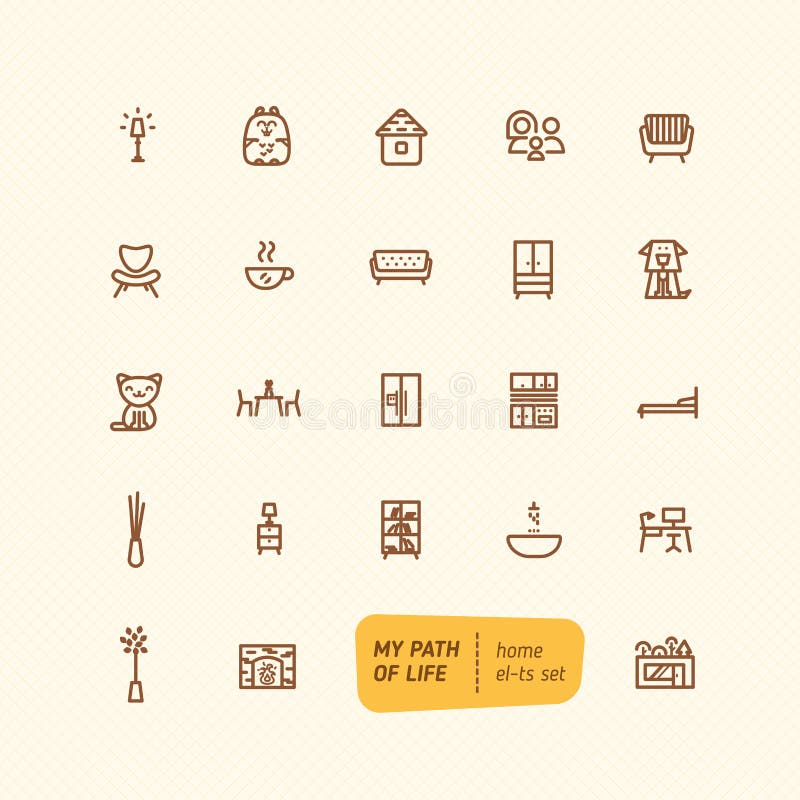 Line sweet home elements set stock illustration