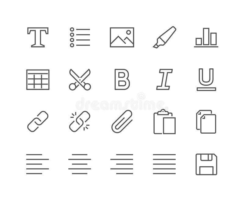 Line Text Editing Icons royalty free illustration