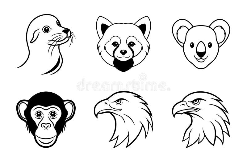 Line-up di icone a testa bianca e nera con icone a testa bianca royalty illustrazione gratis