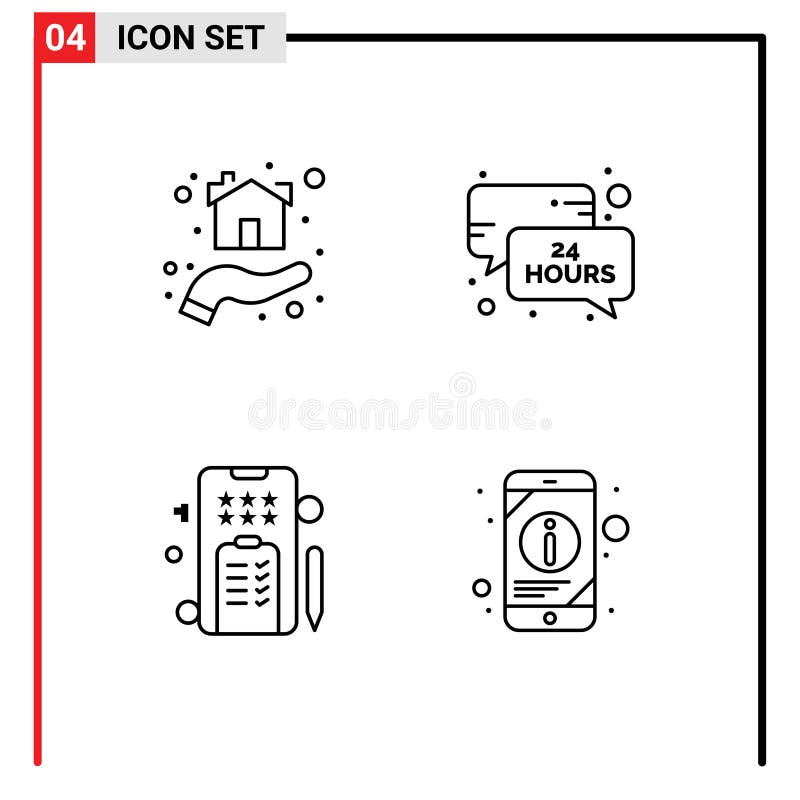 Line-up di linee di interfaccia mobile: 4 pittogrammi per dare tempo online alla società di marketing royalty illustrazione gratis