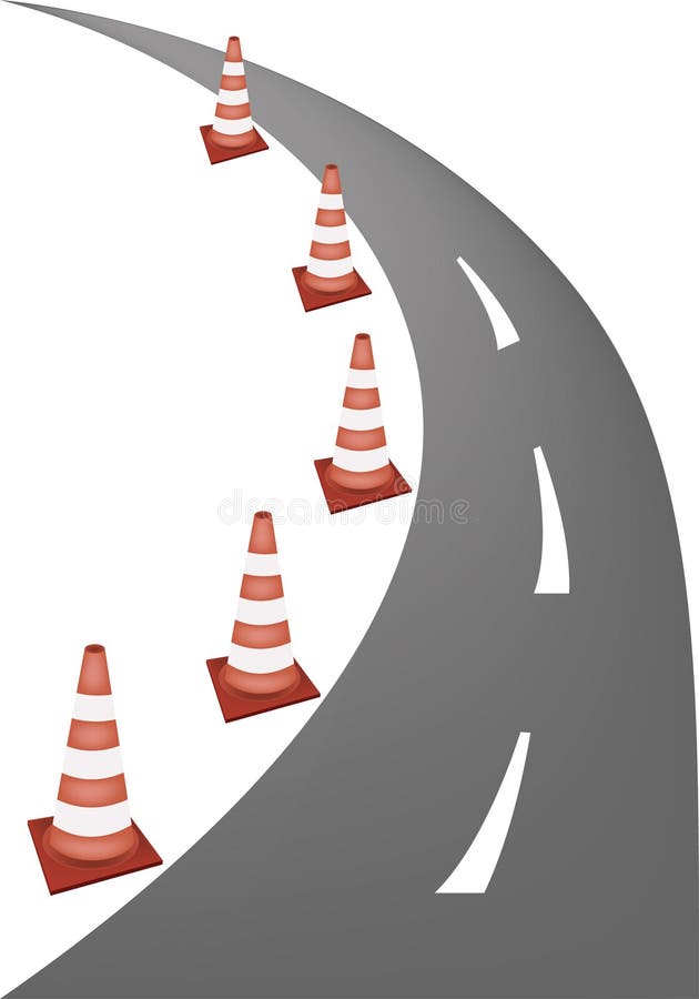 A Line of Warning Traffic Cones on Road vector illustration