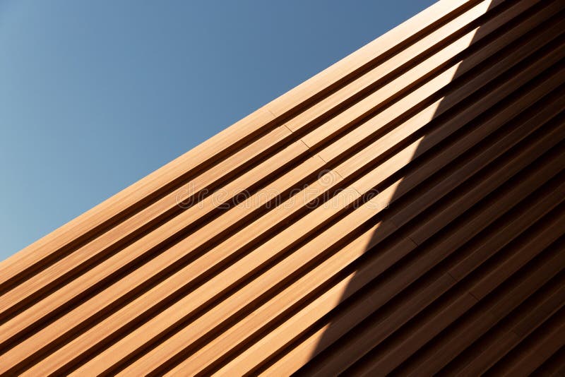 Line of wood in detail building and blue sky abstract architecture background