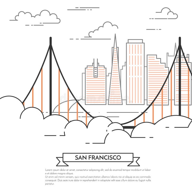 Linea arte del paesaggio della città dell'insegna di San Francisco royalty illustrazione gratis Linea arte del paesaggio della città dell'insegna di San Francisco royalty illustrazione gratis
