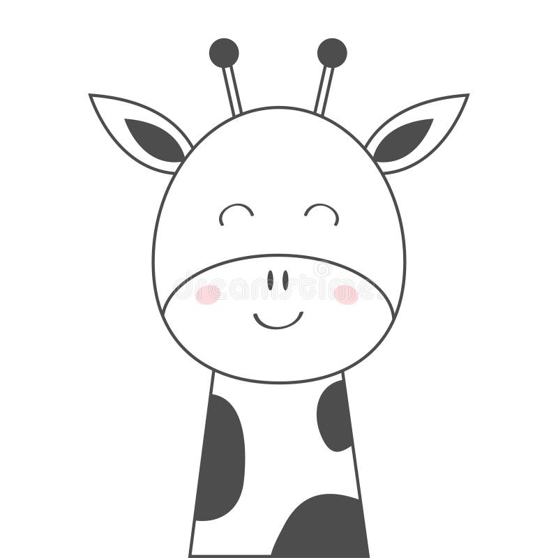 Linea capa icona del fronte della giraffa di schizzo Animale di Kawaii Personaggio dei cartoni animati sveglio Bambino divertente royalty illustrazione gratis