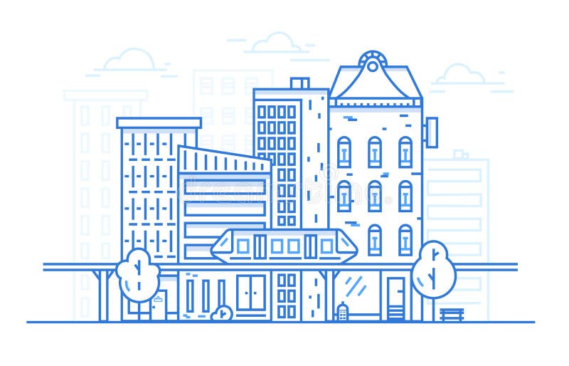 Linea concetto del paesaggio della città di progetto di arte per il fondo del sito Web Paesaggio urbano urbano con architettura d royalty illustrazione gratis Linea concetto del paesaggio della città di progetto di arte per il fondo del sito Web Paesaggio urbano urbano con architettura d royalty illustrazione gratis