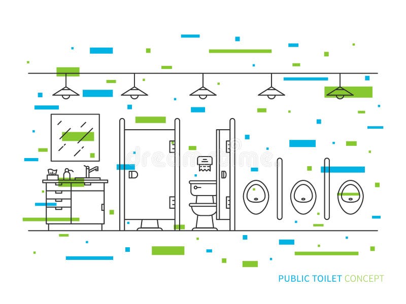 Linea concetto della toilette pubblica di arte illustrazione vettoriale Linea concetto della toilette pubblica di arte illustrazione vettoriale