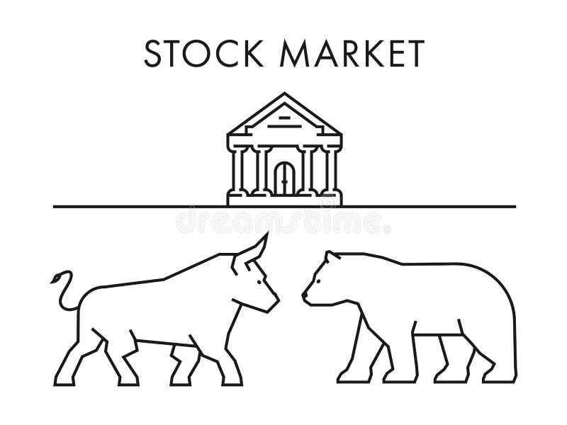 Linea concetto per il mercato azionario Toro ed orso di vettore illustrazione vettoriale Linea concetto per il mercato azionario Toro ed orso di vettore illustrazione vettoriale