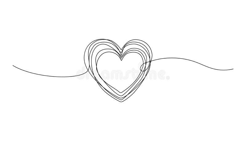 Linea continua disegno del cuore. Scarabocchii una linea schizzo astratto di forma del cuore di arte disegnata a mano dello doodle royalty illustrazione gratis