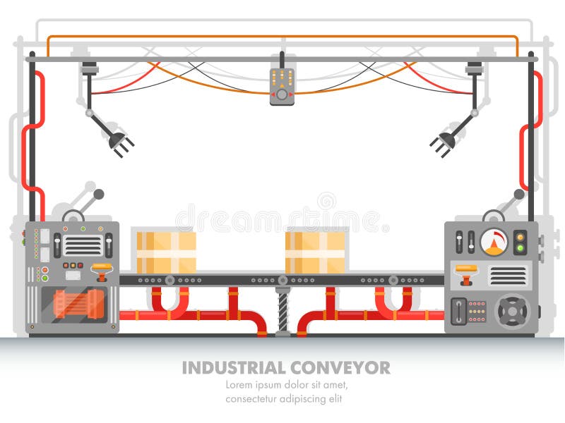 Linea della pianta di Moderna o nastro trasportatore della fabbrica illustrazione vettoriale Linea della pianta di Moderna o nastro trasportatore della fabbrica illustrazione vettoriale