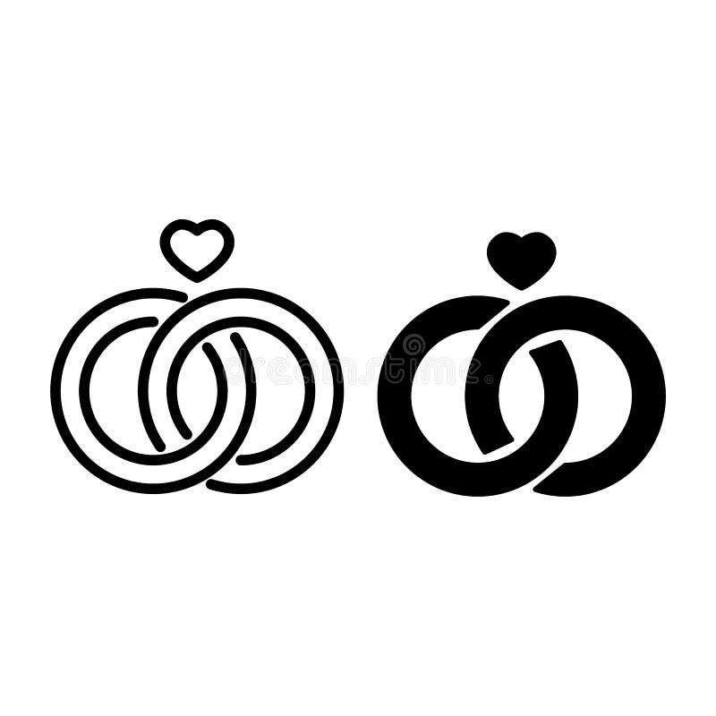 Linea delle fedi nuziali ed icona di glifo Illustrazione di vettore degli anelli di fidanzamento isolata su bianco Progettazione