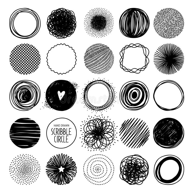 Linea disegnata a mano insieme del cerchio di schizzo illustrazione di stock Linea disegnata a mano insieme del cerchio di schizzo illustrazione di stock
