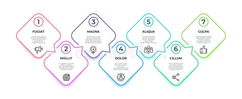 Linea flusso infographic grafico quadrato della pietra miliare di cronologia di 7 punti, concetto dell'insegna di presentazione F royalty illustrazione gratis