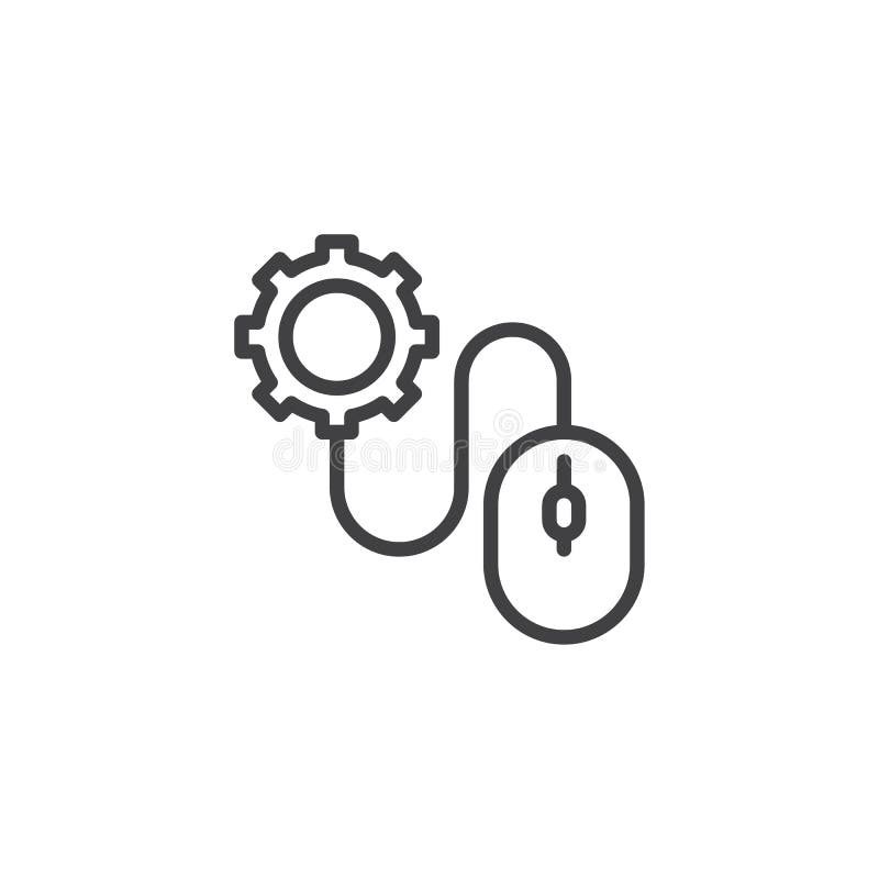 Linea icona del topo e dell'ingranaggio del computer segno lineare di stile per il concetto ed il web design mobili Icona di vettore del profilo delle regolazioni di clic di mouse Simbolo, illustrazione di logo Grafici di vettore