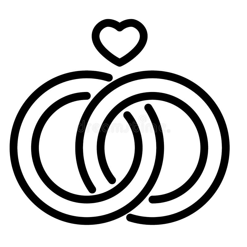 Linea icona delle fedi nuziali Illustrazione di vettore degli anelli di fidanzamento isolata su bianco Progettazione di stile del
