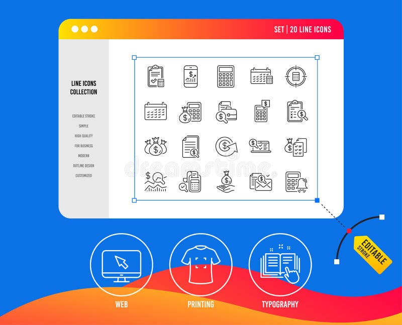 Linea icone di contabilità Insieme dell'investimento del controllo, di calcolo e del rapporto Vettore royalty illustrazione gratis Linea icone di contabilità Insieme dell'investimento del controllo, di calcolo e del rapporto Vettore royalty illustrazione gratis