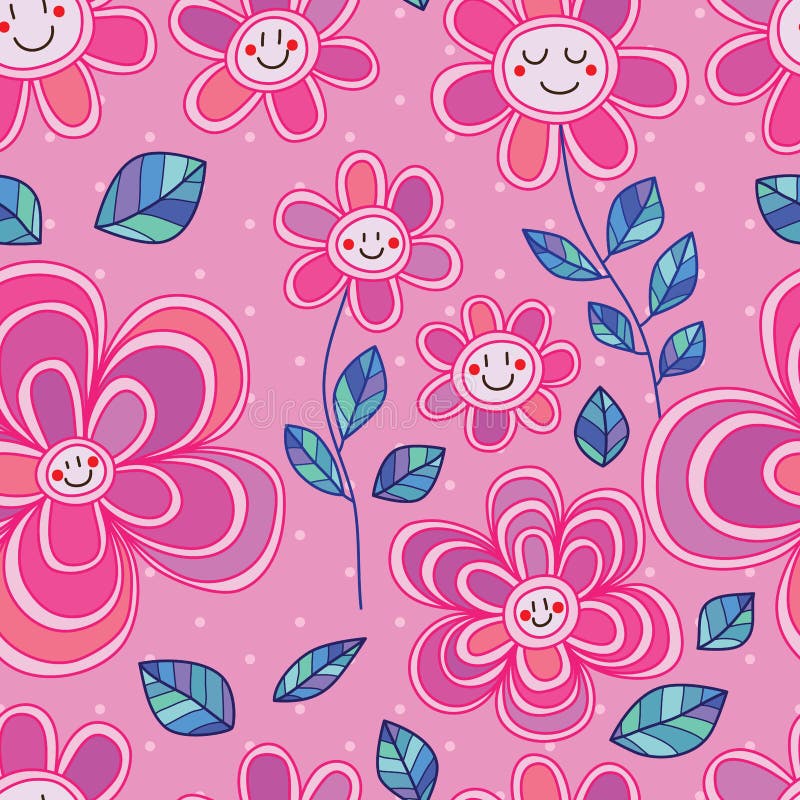 Linea modello senza cuciture del fiore di sorriso sveglio di stile illustrazione di stock Linea modello senza cuciture del fiore di sorriso sveglio di stile illustrazione di stock