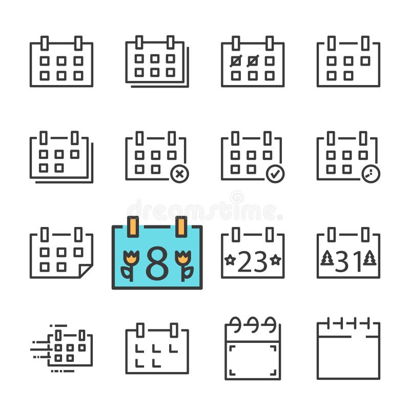 Linea nera icone di vettore del calendario messe Comprende tali icone come il calendario, rifiutato Approvato, festa illustrazione vettoriale Linea nera icone di vettore del calendario messe Comprende tali icone come il calendario, rifiutato Approvato, festa illustrazione vettoriale