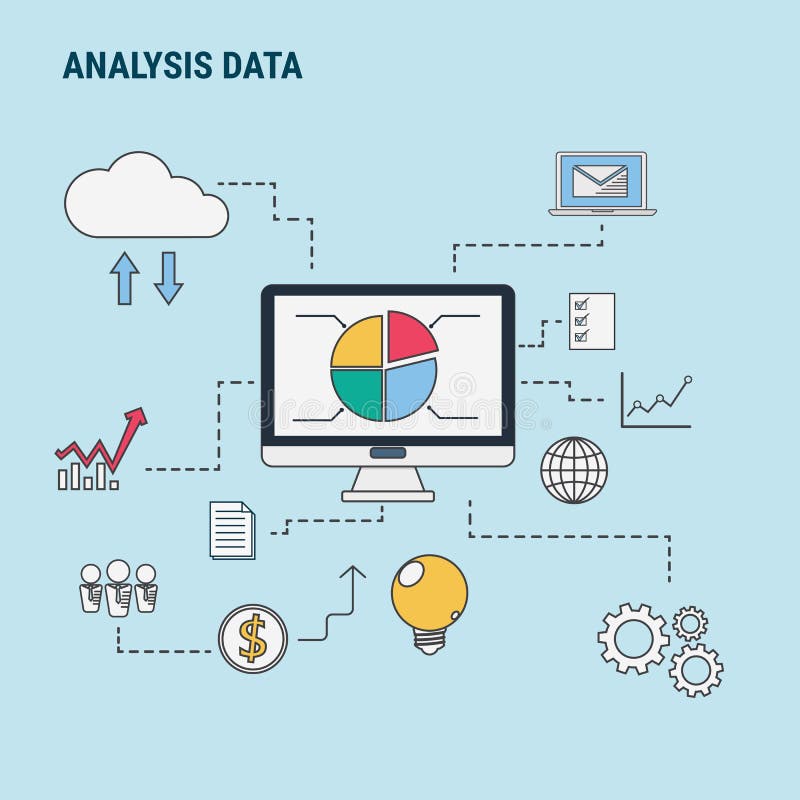 Linea piana concetto di progetto per i dati di analisi, usato per le insegne di web, immagini dell'eroe, materiali stampati royalty illustrazione gratis Linea piana concetto di progetto per i dati di analisi, usato per le insegne di web, immagini dell'eroe, materiali stampati royalty illustrazione gratis
