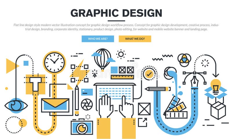 Linea piana concetto di progetto per il processo di flusso di lavoro di progettazione grafica Linea piana concetto di progetto per il processo di flusso di lavoro di progettazione grafica