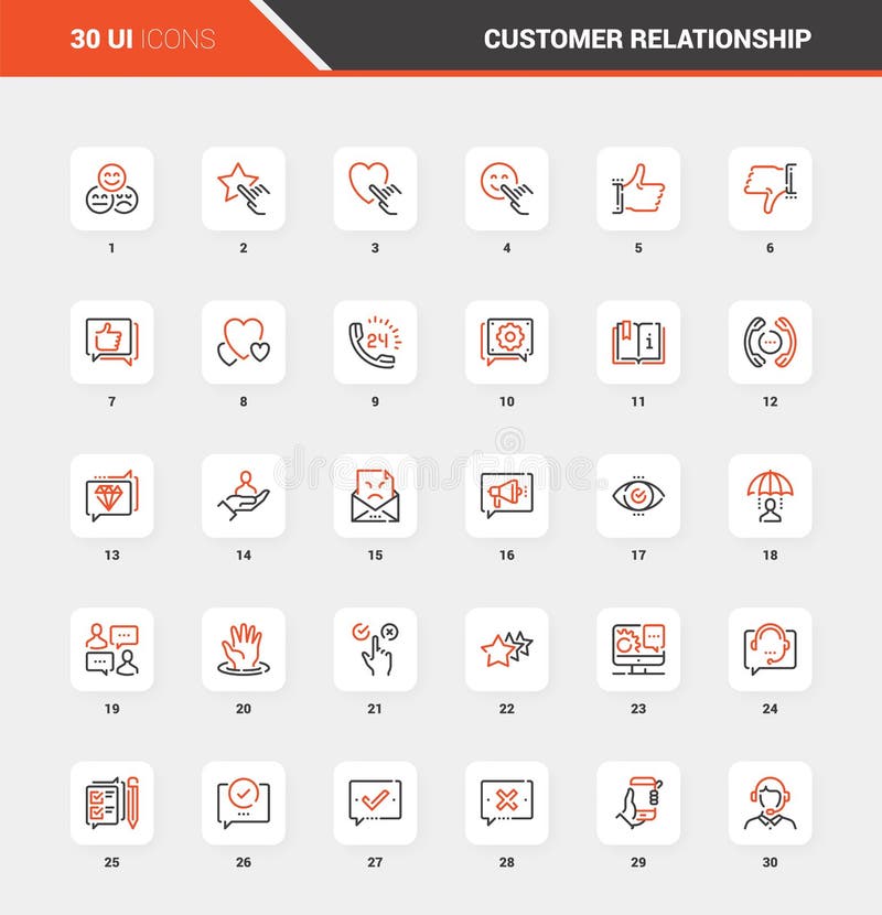 Linea piana icone del customer relationship management