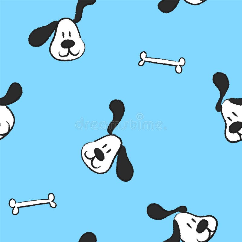 Linea senza cuciture modello di tiraggio di scarabocchio della matita di ripetizione del cane di arte con l'osso nel fondo blu royalty illustrazione gratis Linea senza cuciture modello di tiraggio di scarabocchio della matita di ripetizione del cane di arte con l'osso nel fondo blu royalty illustrazione gratis