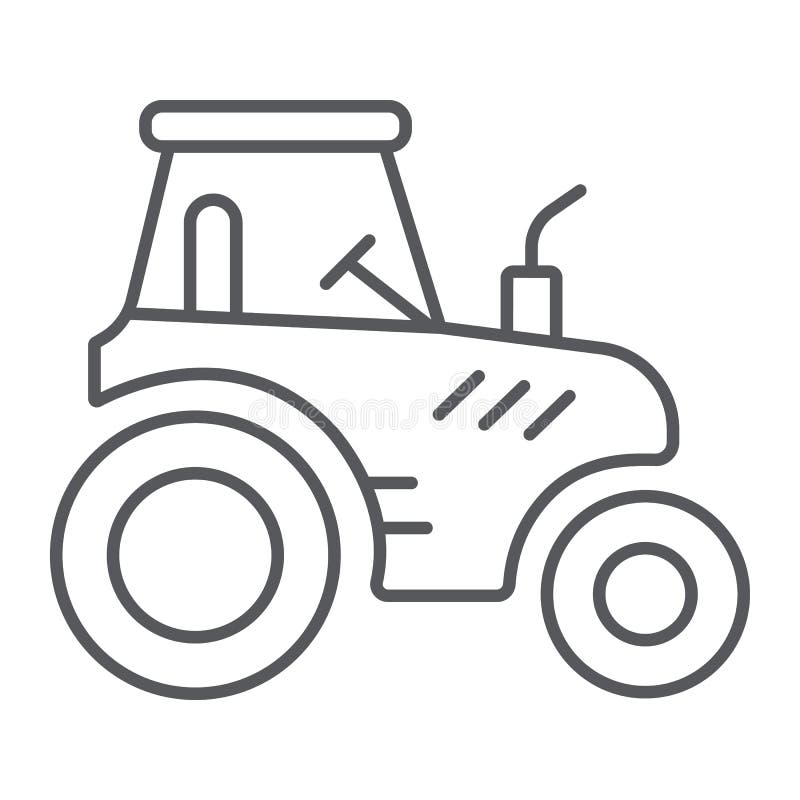 Linea sottile icona del trattore, trasporto ed agricoltura, segno della macchina del raccolto, grafica vettoriale, un modello lin