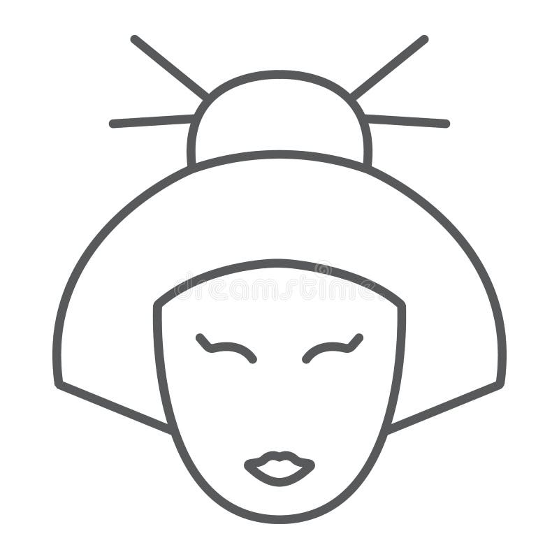 Linea sottile icona, Giappone e ragazza, segno giapponese della donna, grafica vettoriale, un modello lineare della geisha su un illustrazione di stock Linea sottile icona, Giappone e ragazza, segno giapponese della donna, grafica vettoriale, un modello lineare della geisha su un illustrazione di stock