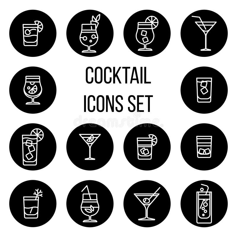 Linea sottile icone del cocktail di vettore messe in bianco e nero illustrazione vettoriale Linea sottile icone del cocktail di vettore messe in bianco e nero illustrazione vettoriale