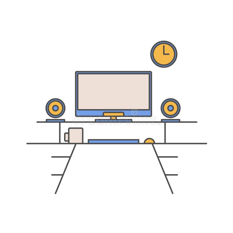 Linea sottile progettazione piana del posto di lavoro Illustrazione moderna c di vettore royalty illustrazione gratis Linea sottile progettazione piana del posto di lavoro Illustrazione moderna c di vettore royalty illustrazione gratis