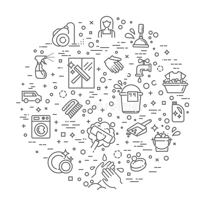 Linea sottile progettazione piana dell'illustrazione di concetto di servizio di pulizia royalty illustrazione gratis Linea sottile progettazione piana dell'illustrazione di concetto di servizio di pulizia royalty illustrazione gratis