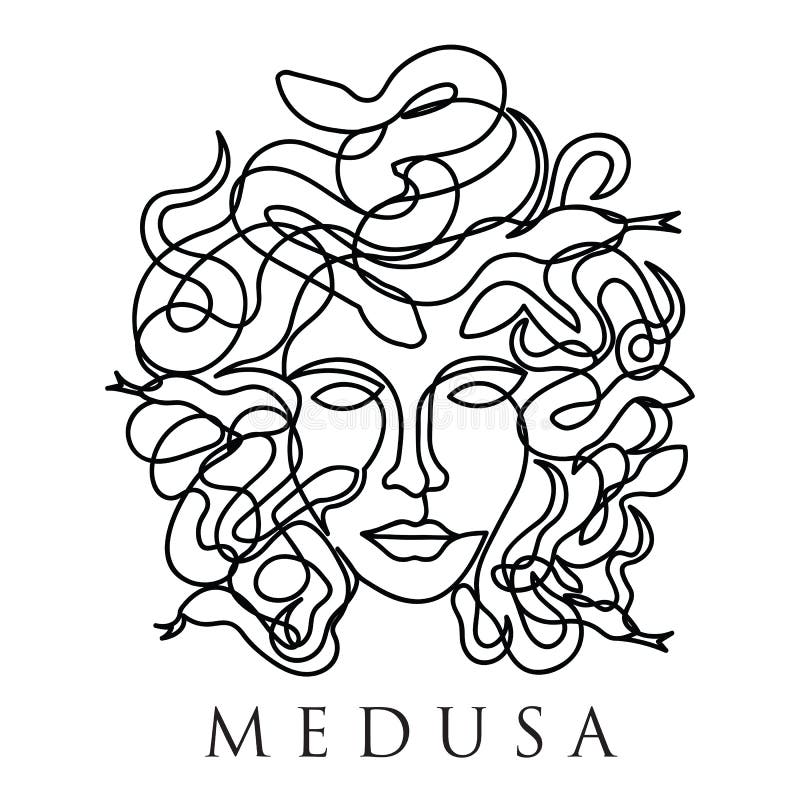 Linea stile continua del fronte della medusa singola illustrazione di stock Linea stile continua del fronte della medusa singola illustrazione di stock