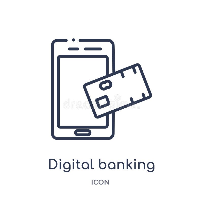 Lineair digitaal bankwezenpictogram van Algemene overzichtsinzameling Het dunne pictogram van het lijn digitale die bankwezen op
