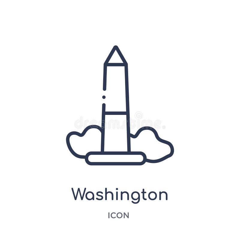 Lineair het monumentenpictogram van Washington van de inzameling van het Gebouwenoverzicht Dunne die het monumentenvector van lij vector illustratie Lineair het monumentenpictogram van Washington van de inzameling van het Gebouwenoverzicht Dunne die het monumentenvector van lij vector illustratie
