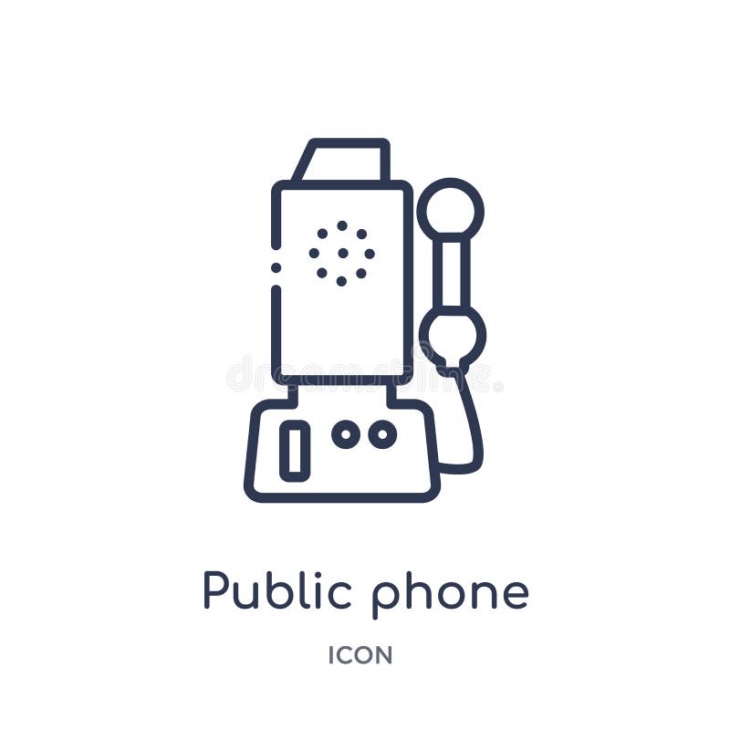 Lineair openbaar telefoonpictogram van Comunation-overzichtsinzameling De dunne vector van de lijn openbare die telefoon op witte stock illustratie Lineair openbaar telefoonpictogram van Comunation-overzichtsinzameling De dunne vector van de lijn openbare die telefoon op witte stock illustratie