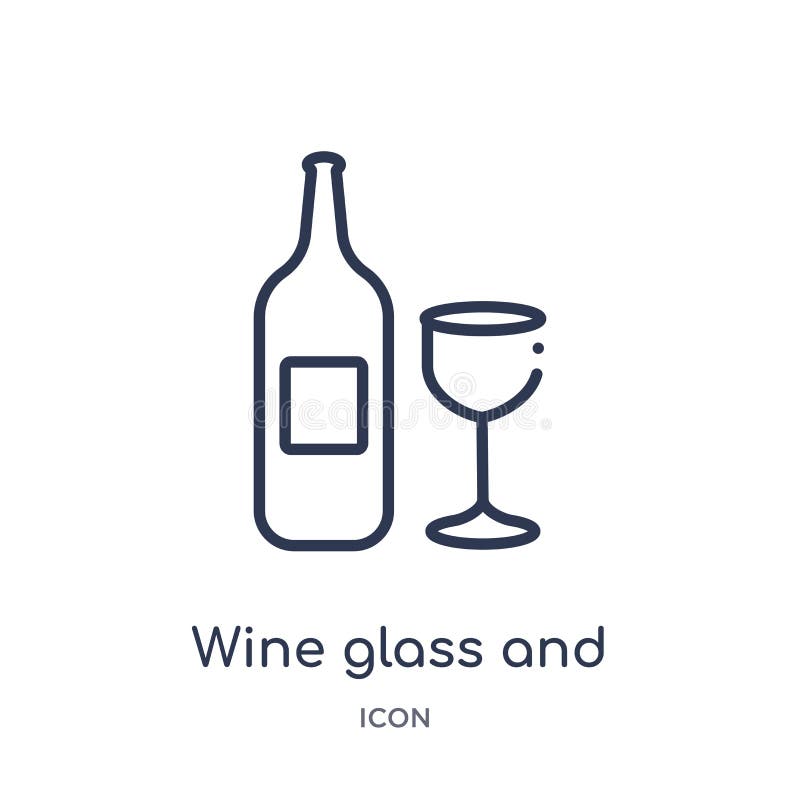 Lineair wijnglas en flessenpictogram van de inzameling van het Voedseloverzicht Het dun die glas van de lijnwijn en flessenpictog stock illustratie Lineair wijnglas en flessenpictogram van de inzameling van het Voedseloverzicht Het dun die glas van de lijnwijn en flessenpictog stock illustratie