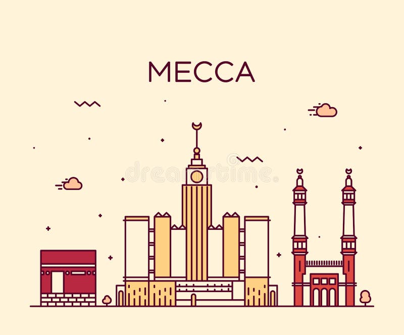 Lineaire de horizon In vectorillustratie van Mekka stock illustratie Lineaire de horizon In vectorillustratie van Mekka stock illustratie