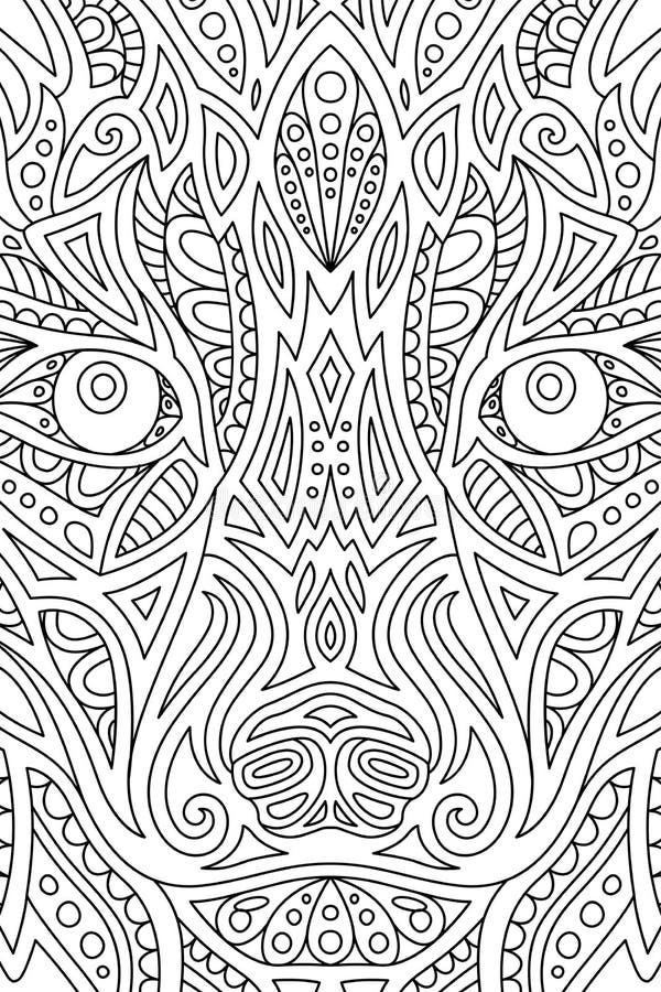 Linear art for coloring book with wild wolf eyes