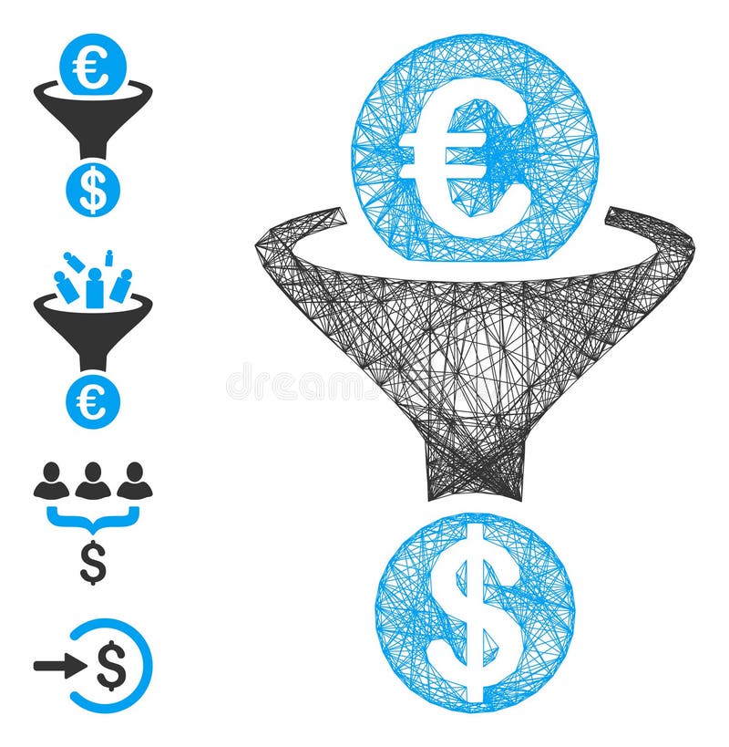 Linear Euro Currency Conversion Funnel Vector Mesh royalty free illustration