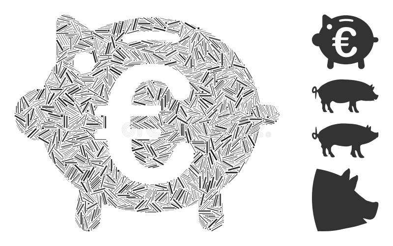 Linear Euro Piggy Bank Icon Vector Collage stock illustration