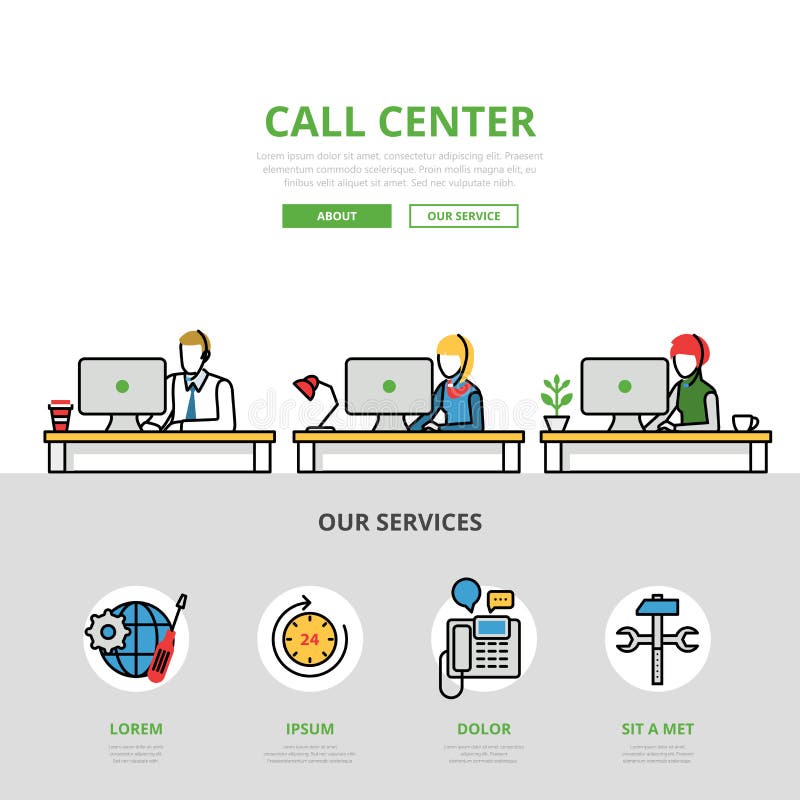 Linear flat User support Call center infographics stock illustration Linear flat User support Call center infographics stock illustration