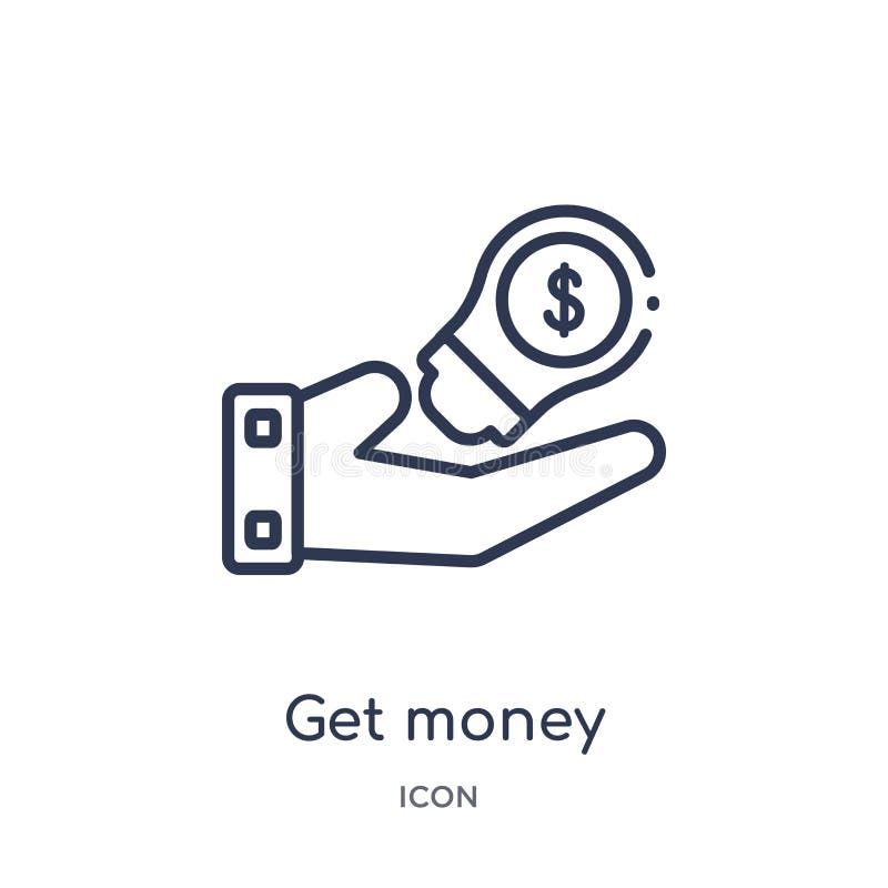 Linear get money icon from Marketing outline collection. Thin line get money icon isolated on white background. get money trendy vector illustration Linear get money icon from Marketing outline collection. Thin line get money icon isolated on white background. get money trendy vector illustration
