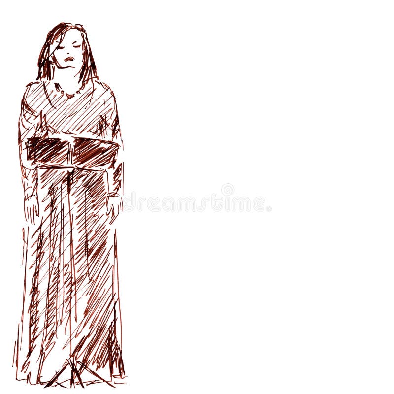 Linear graphic drawing classical singer on a white background stock illustration