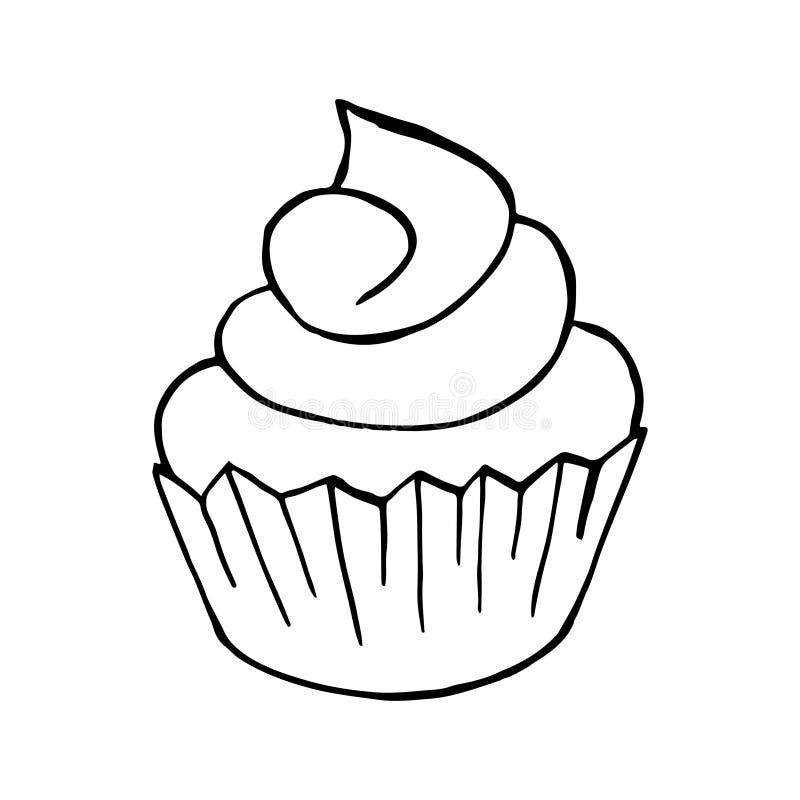 Linear Icon of Cupcake, Muffin in Hand Draw Style. Vector Illustration