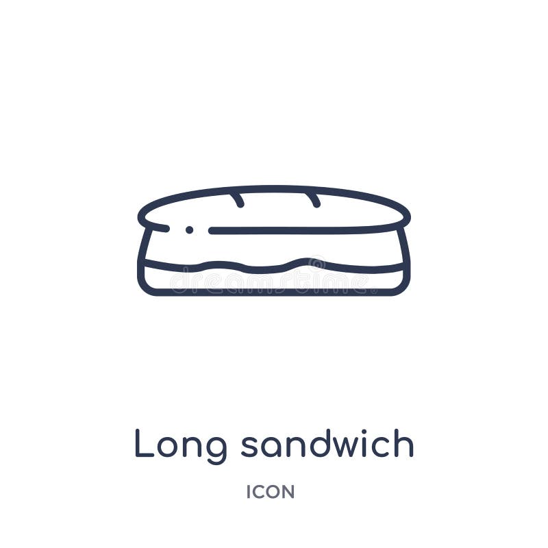 Linear long sandwich icon from Bistro and restaurant outline collection. Thin line long sandwich vector isolated on white stock illustration Linear long sandwich icon from Bistro and restaurant outline collection. Thin line long sandwich vector isolated on white stock illustration