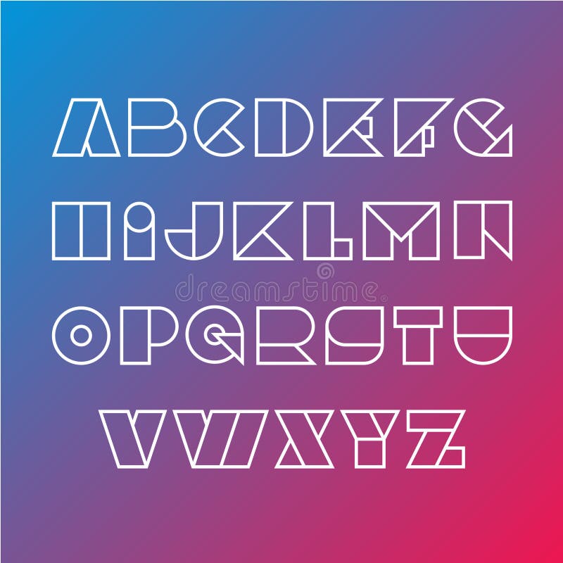 Linear silhouette font. Geometric figures outline style. stock illustration