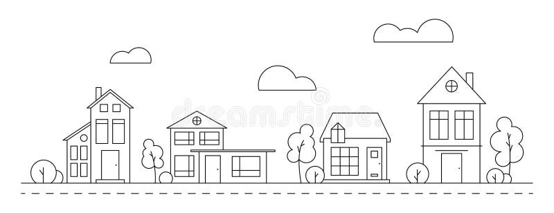 Linear suburban picture. stock vector. Illustration of store - 233813724