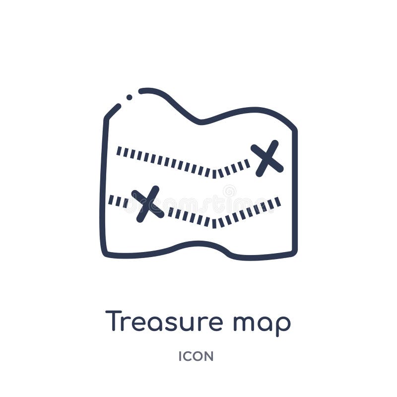 Linear treasure map with x icon from Maps and Flags outline collection. Thin line treasure map with x icon isolated on white vector illustration